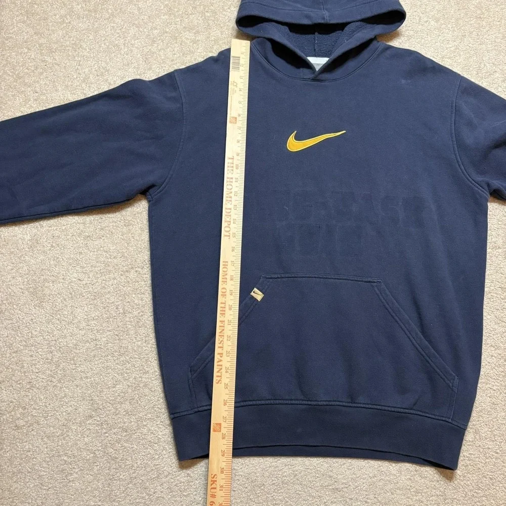 Vtg Nike Hoodie Sweatshirt Mens Large Navy Blue Faded Gold Center Swoosh Y2K 00s